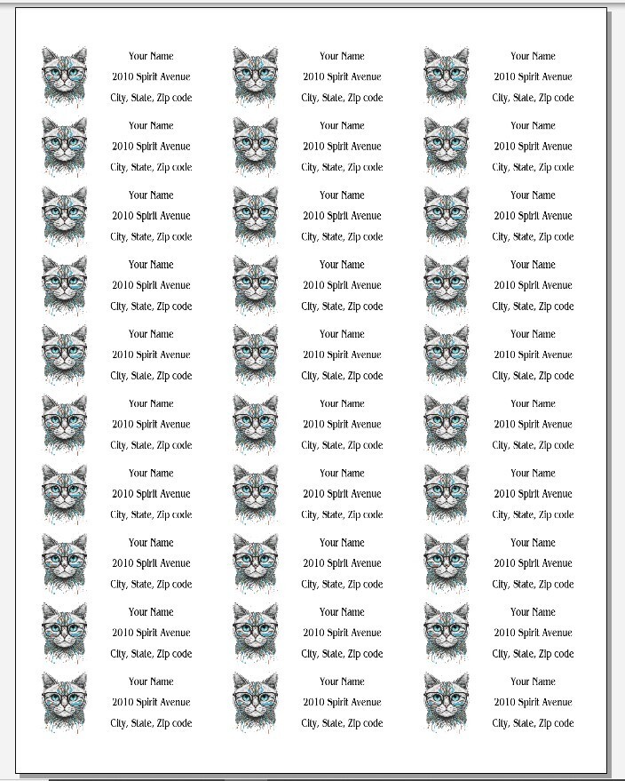 150 Nerdy Cat Nerd Glasses Mailing Return Address Labels Personalized