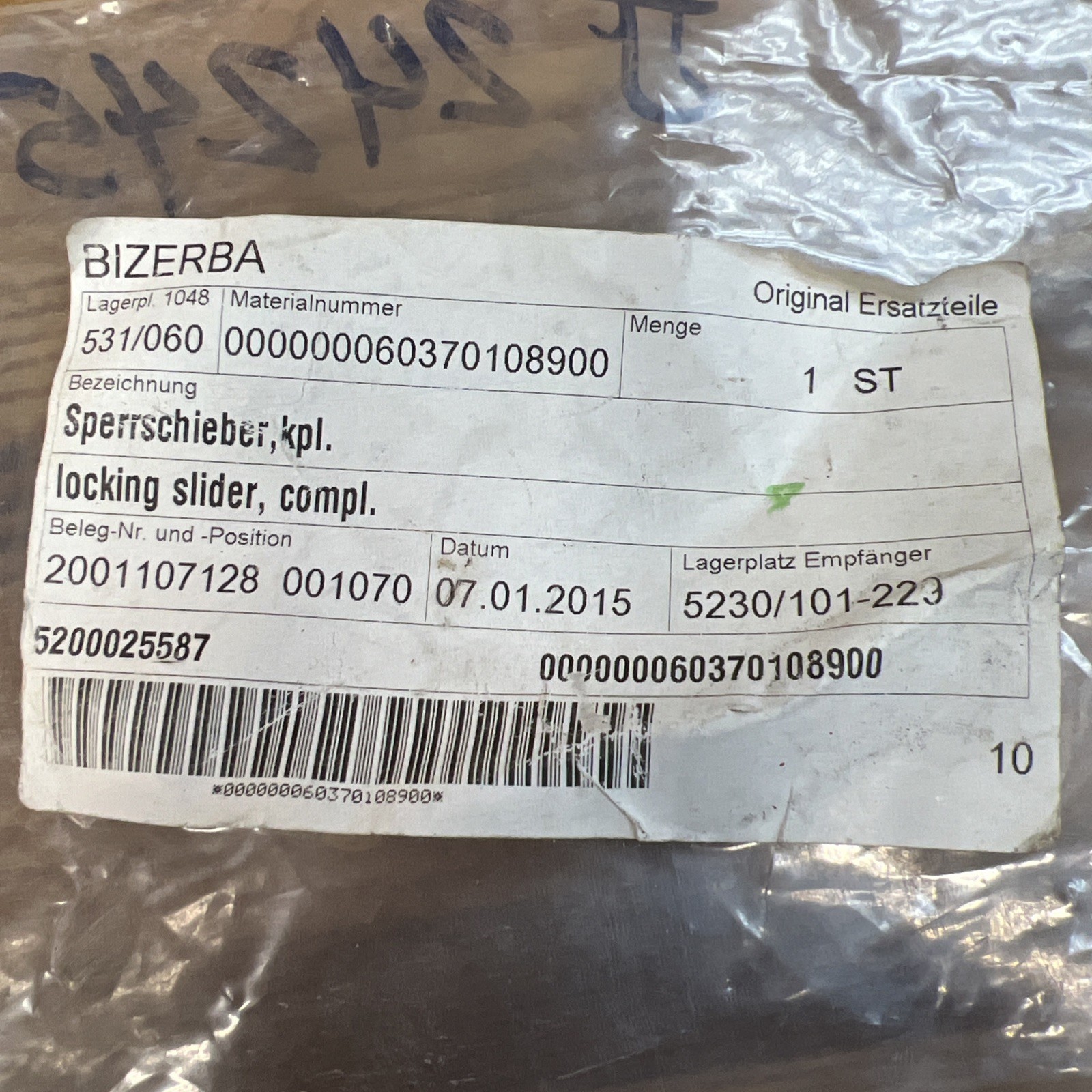 Bizerba Locking Slider 000000060370108900