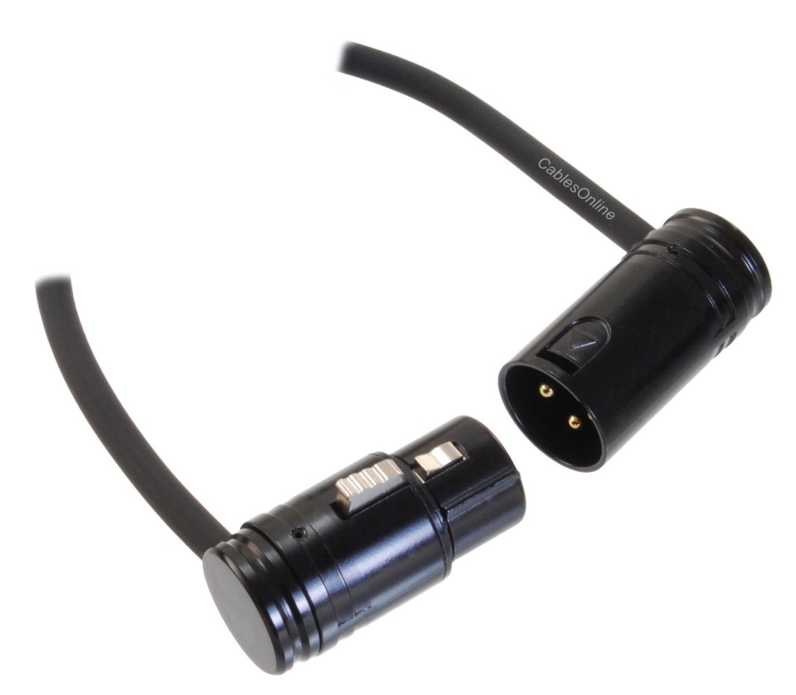Low-Profile Right-Angle 3-Pin XLR Male to Female Adjustable-Angle Cable