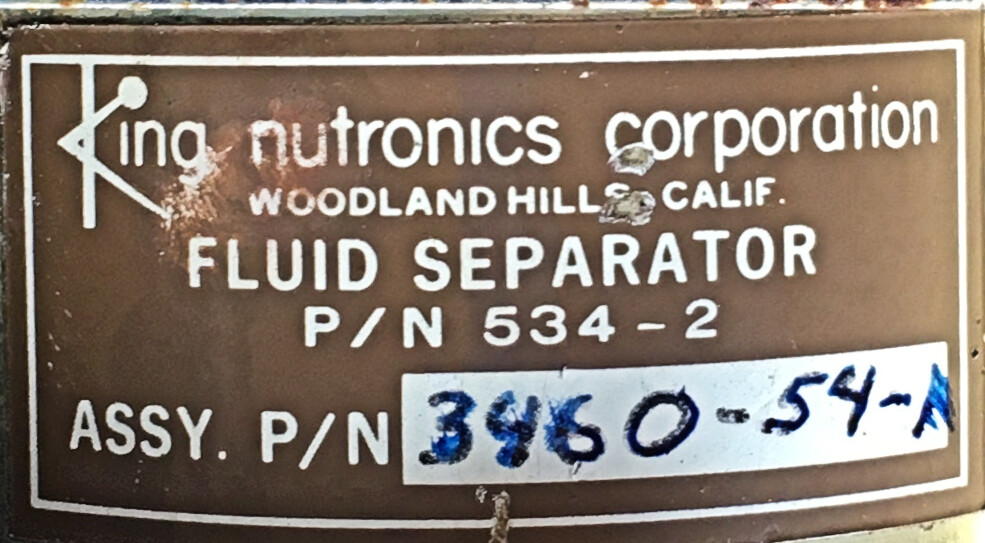 KING NUTRONICS FLUID SEPARATOR MODEL 534-5-3460-54-1 GOOD CONDITION!