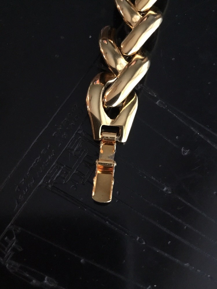 Gold Tone Link Bracelet With Fold Over Clasp EUC