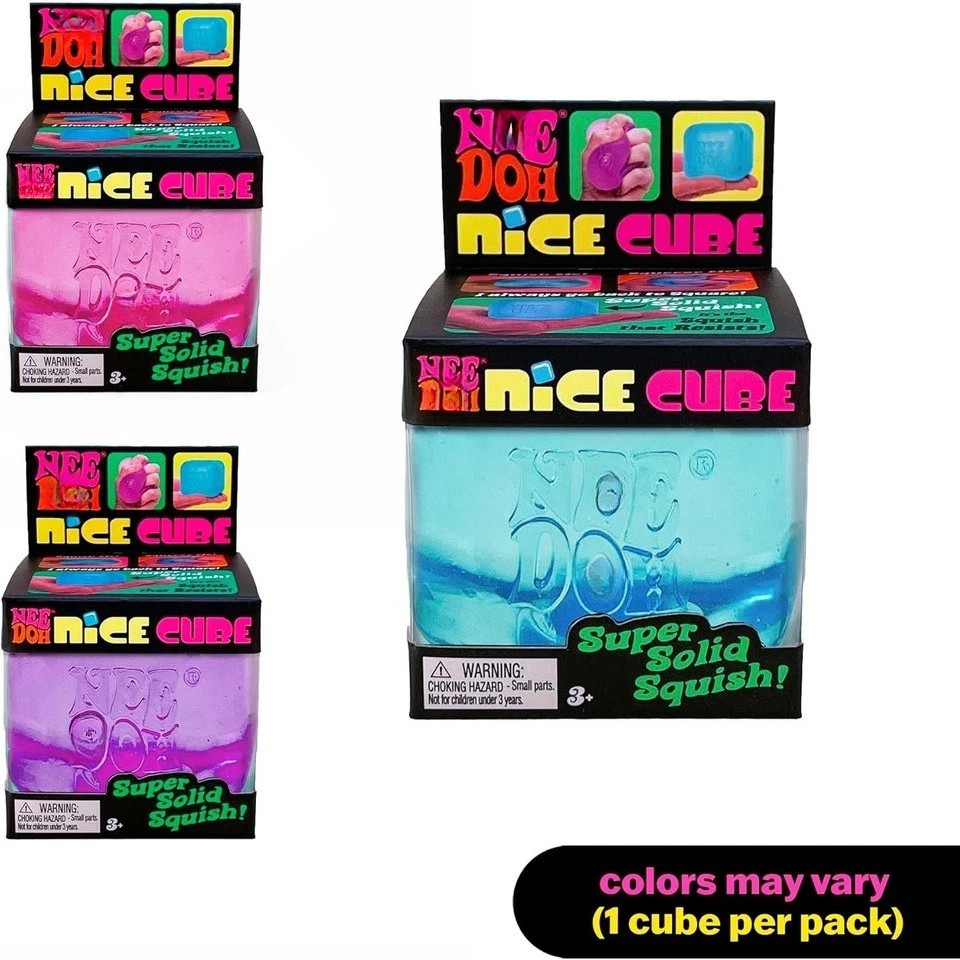 Nee Doh Nice Cube - Super Solid Squish,1-Pink, 1-Blue, 1-Purple. Fast Ship