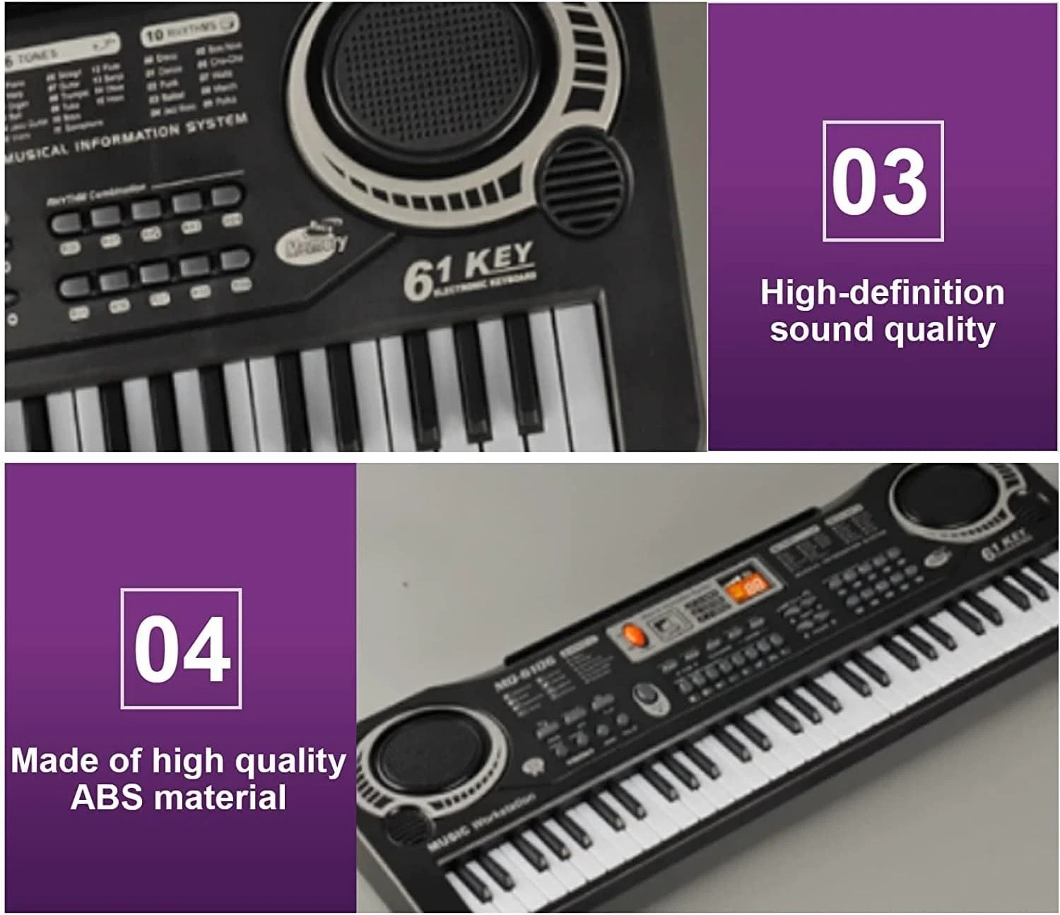 61 Key Electric Digital Piano Keyboard 200 Tones w/ Microphone Gift for Beginner