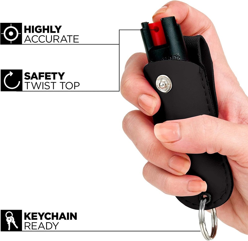 BURN Pepper Spray Maximum Strength Black Leather Case Self Defense Security