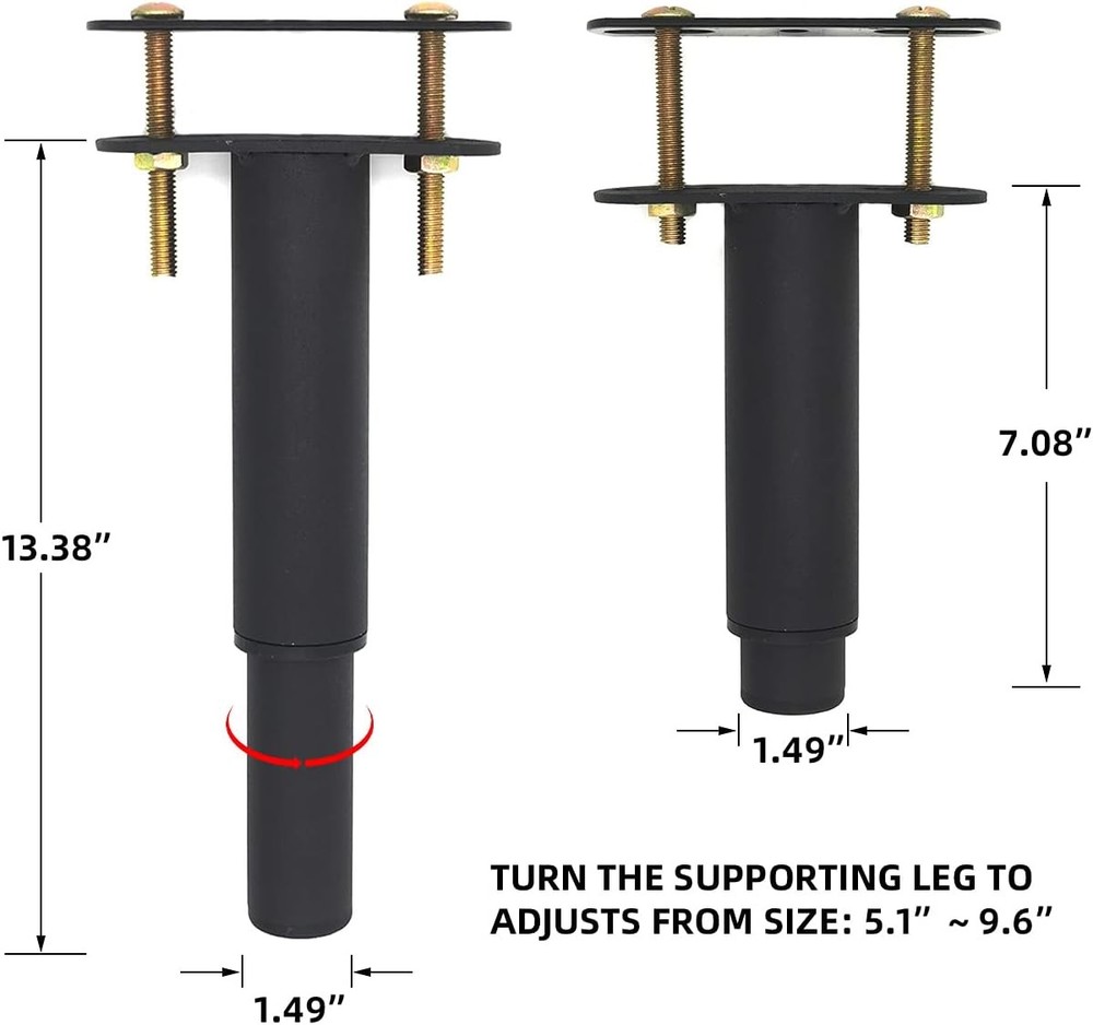 2Pcs Adjustable Height Center Support 2 PCS (7.08"-13.3"), Black