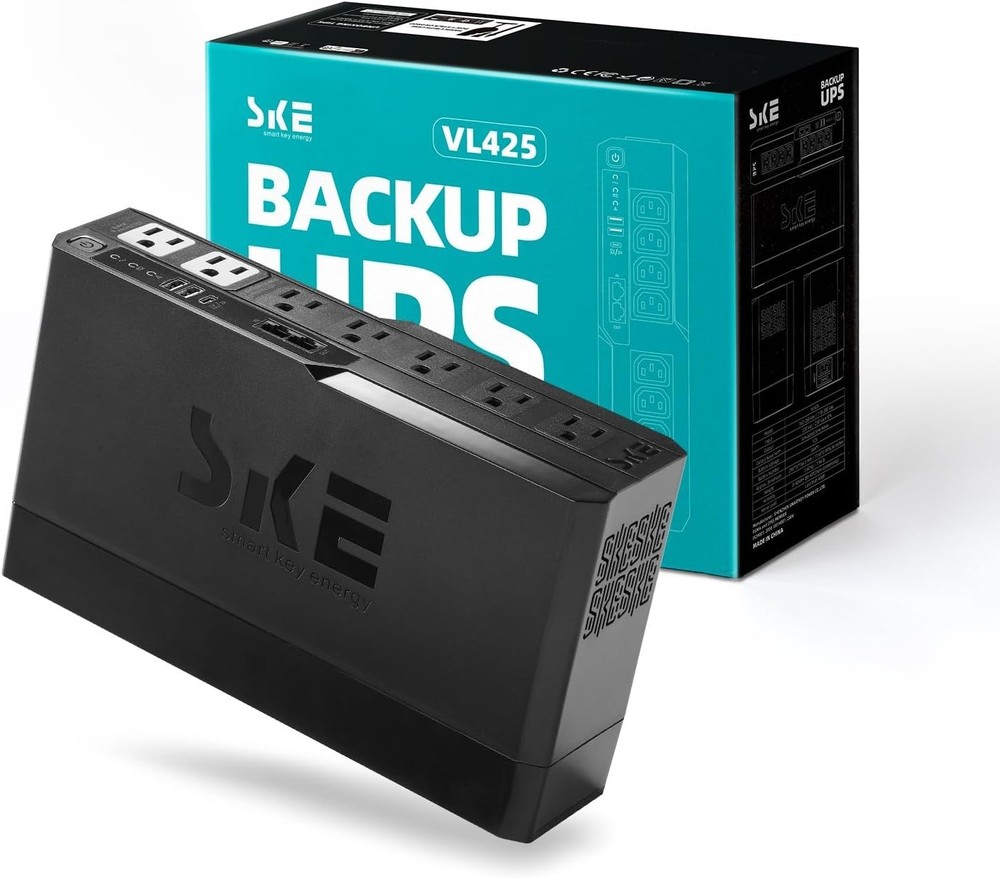 SKE Compact Size 425VA/240W UPS Battery Backup & Surge Protector for Computer UP