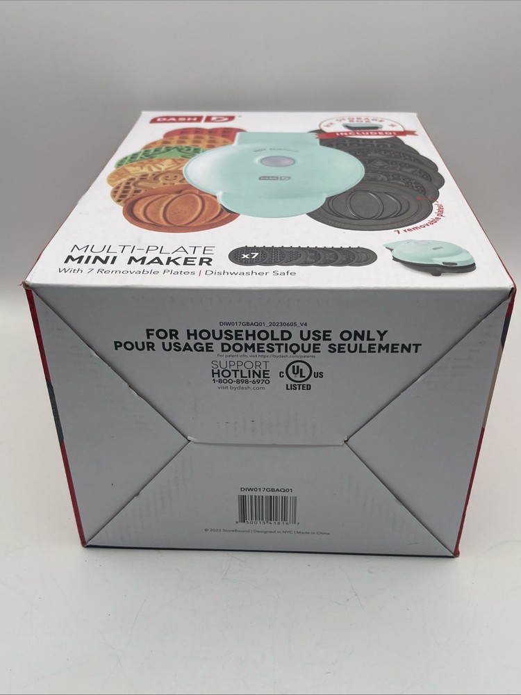 DASH Mini Waffle Maker & 7 Interchangeable Holiday Pattern Plates NEW OPEN BOX