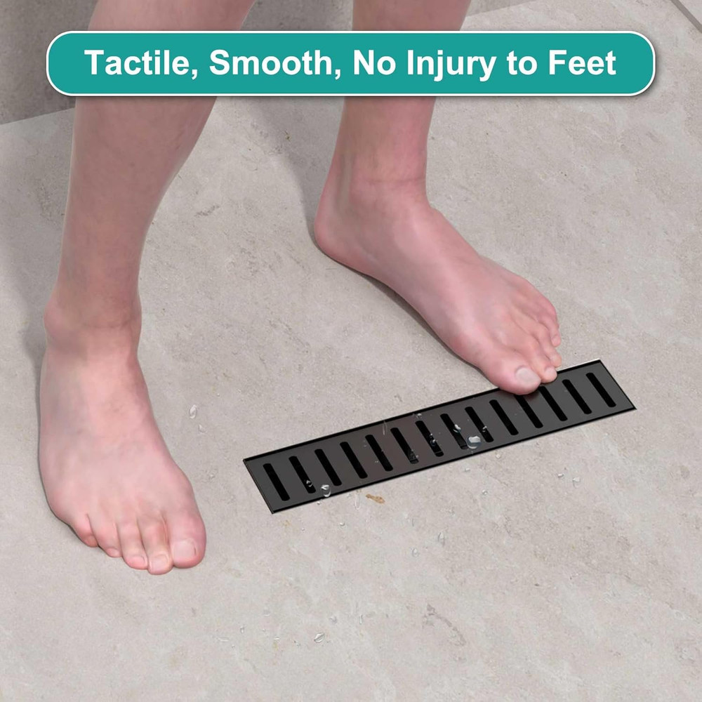 Black Linear Shower Drain 12 Inch with Removable Capsule Pattern Grate