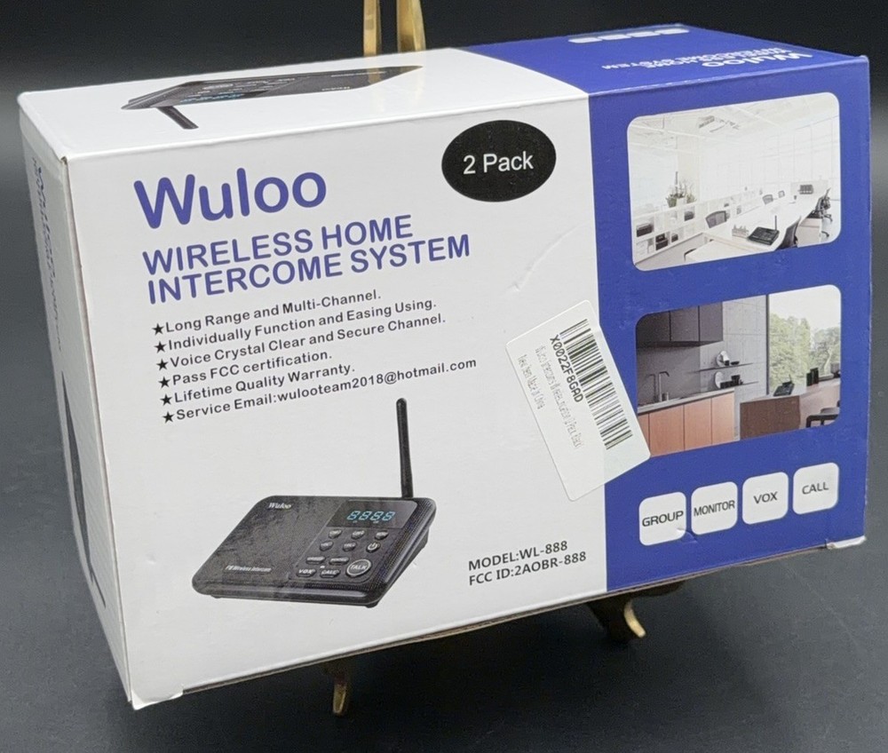 Wuloo Wireless Home Intercom System Black WL-888 Multi Channel Long Range 2 Pack