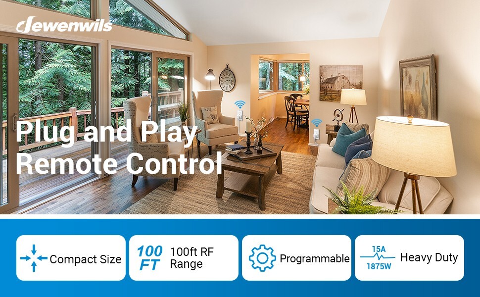DEWENWILS Wireless Remote Control Outlet,Remote Light Switch,1 Remote 3 Outlets