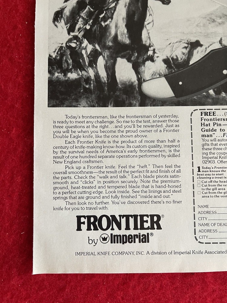 Vintage 1979 Print Ad Frontier Double Eagle Knife Advertisement