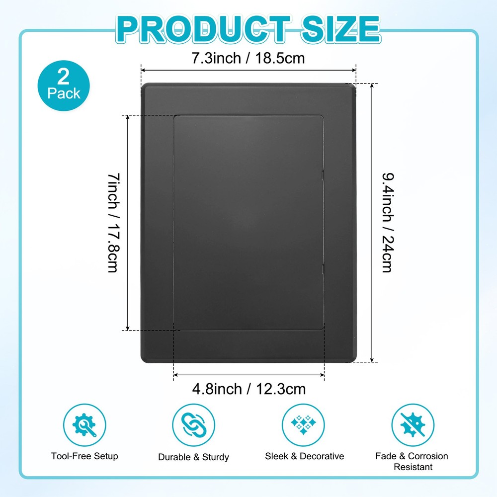 2-Pack Access Panel for Drywall, 7x5" Plastic Removable [Black, Rectangle]