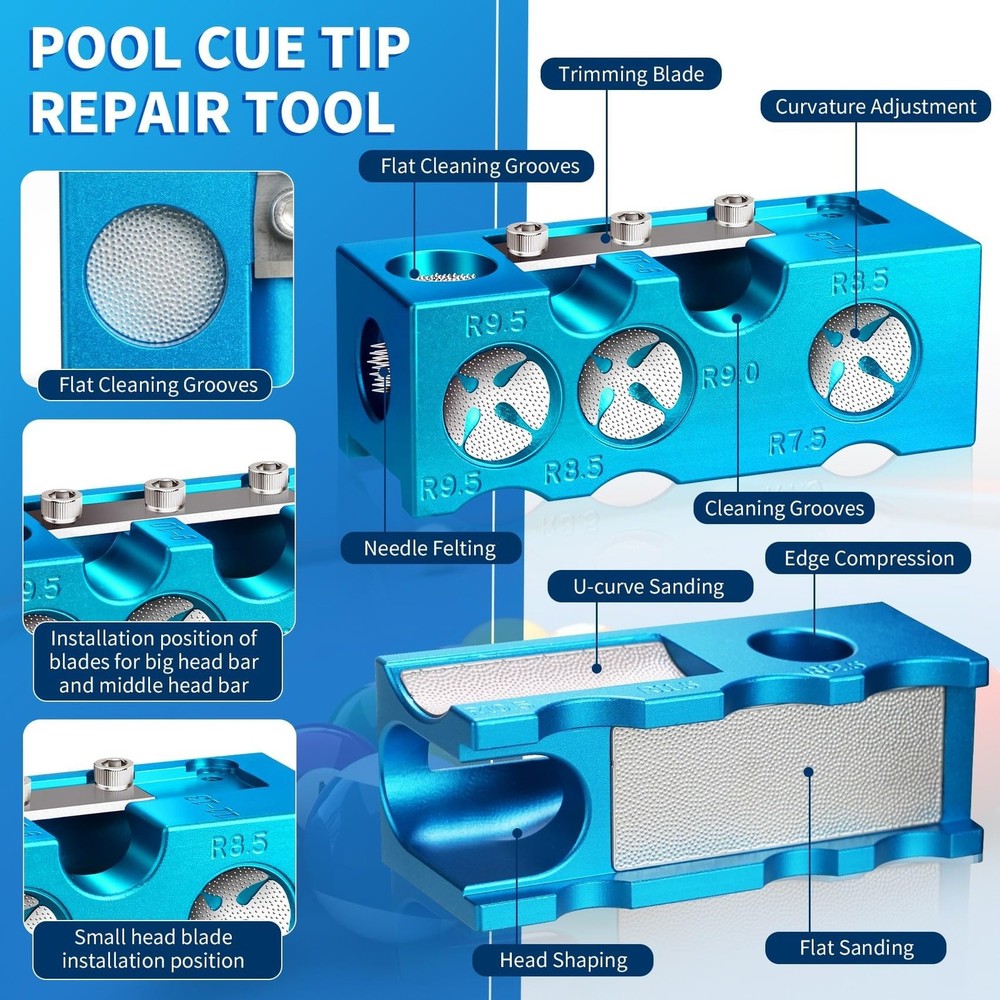 Pool Cue Tip Shaper, Pool cue Tips Replacement kit, Billiards Accessories Too...