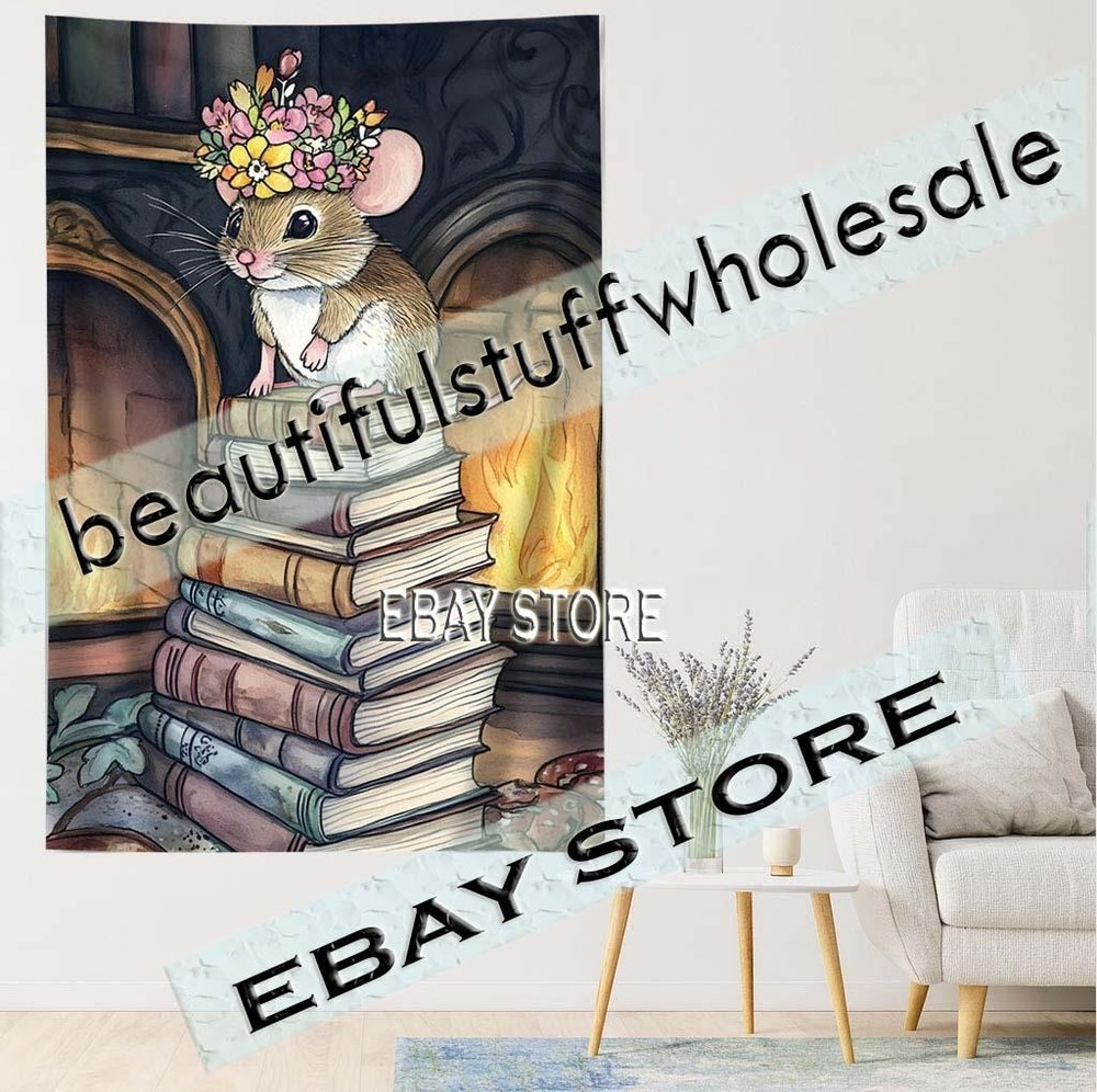Mouse Library Tapestry Rustic Winter Wall Decor wall decals 59X82 in