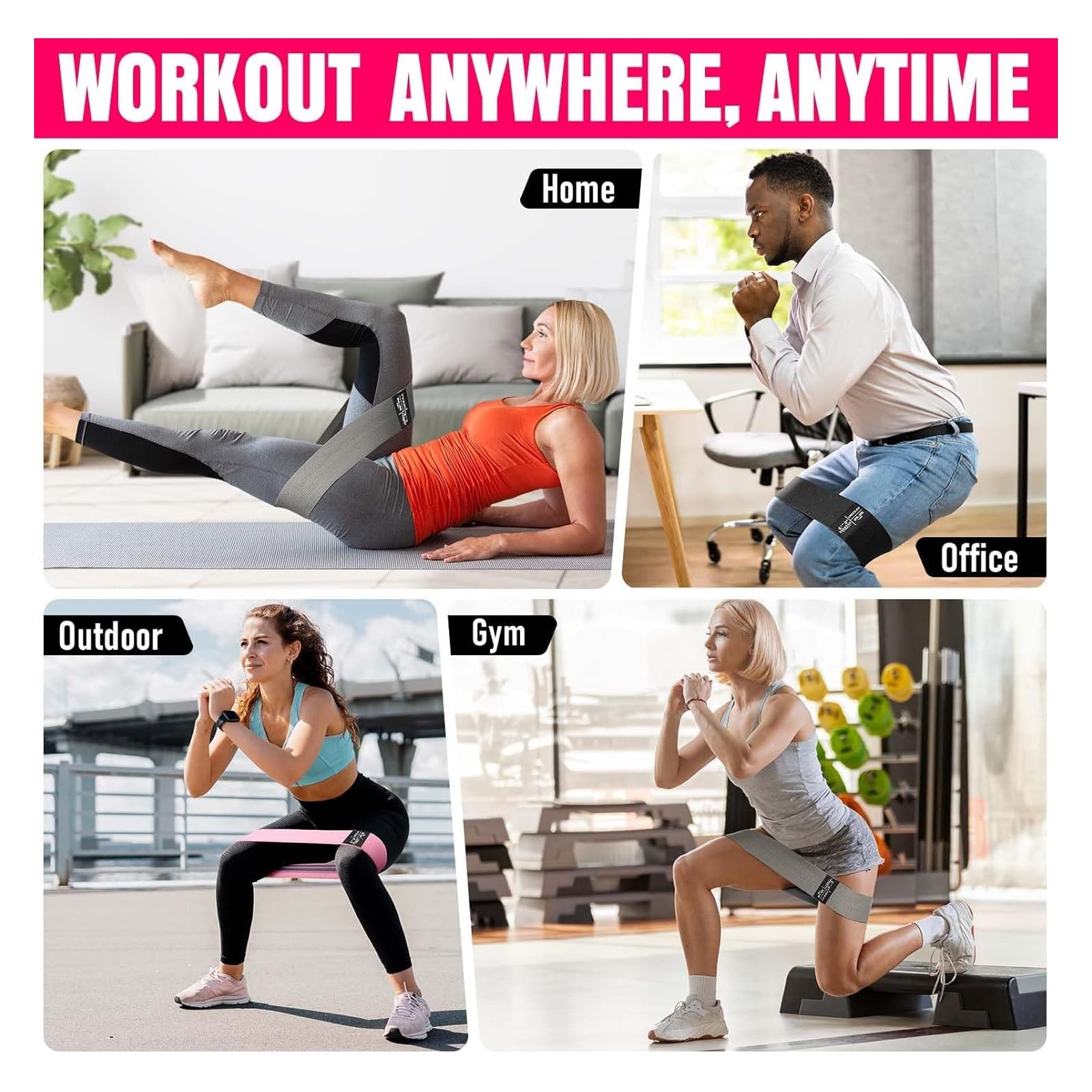 Fabric Resistance Bands Set – Booty Bands for Legs & Glutes, 3 Resistance Lev...