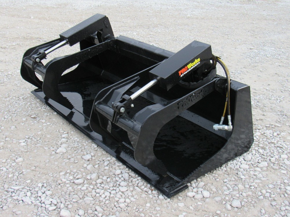 72" Solid Bottom Dual Cylinder Bucket Grapple Skid Steer Quick Attach Attachment