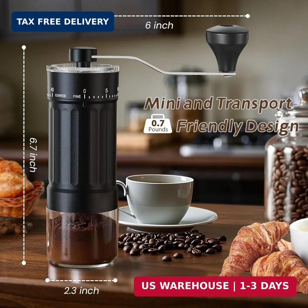 Portable Manual Coffee Grinder, 40 External Adjustable Settings, Conical Ceramic