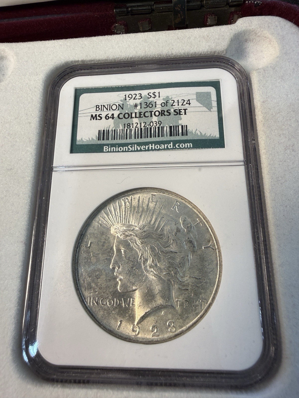 1922 & 1923 Peace Silver Dollar Set - Binion Silver Hoard - NGC MS64 - Box & COA