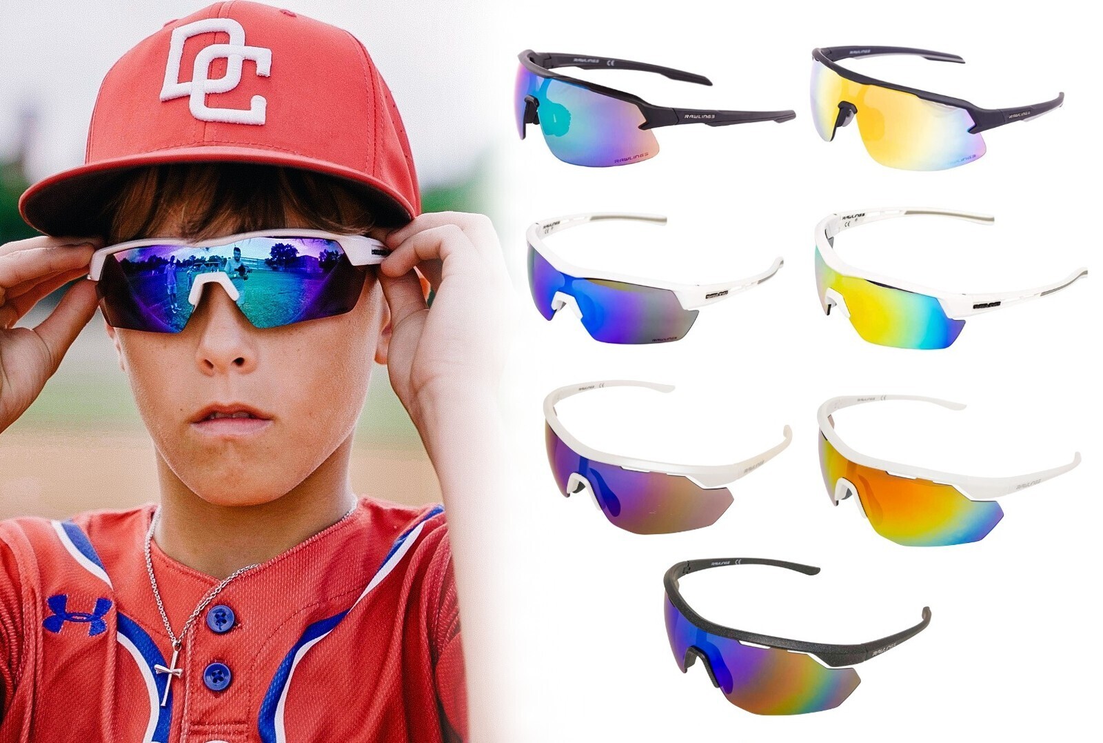 RAWLINGS RY134 Youth Baseball Shield Sunglasses Lightweight Sports Boys Girls