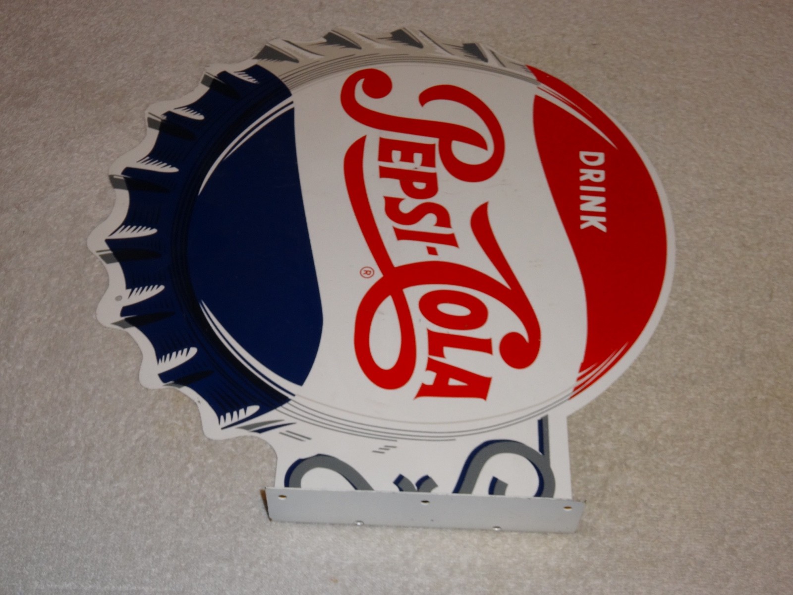 VINTAGE DRINK PEPSI COLA DIECUT 14" METAL SODA POP GASOLINE OIL FLANGE SIGN M173