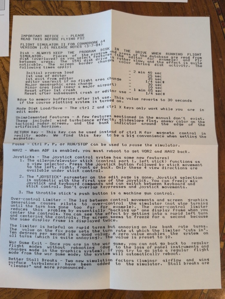 Flight Simulator II Commodore 64 C64 Complete Box Map Manual SubLOGIC 1984 B6