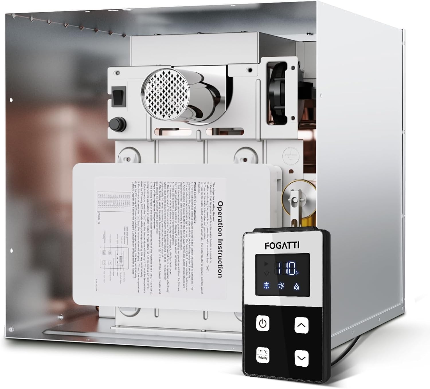 FOGATTI RV Tankless Water Heater - Propane 48k BTU 2.5 GPM w/18x18" Door