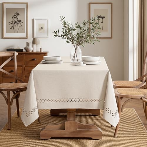 Rectangle Linen Polyester Tablecloth with 70" x 52" (Rectangular) Beige