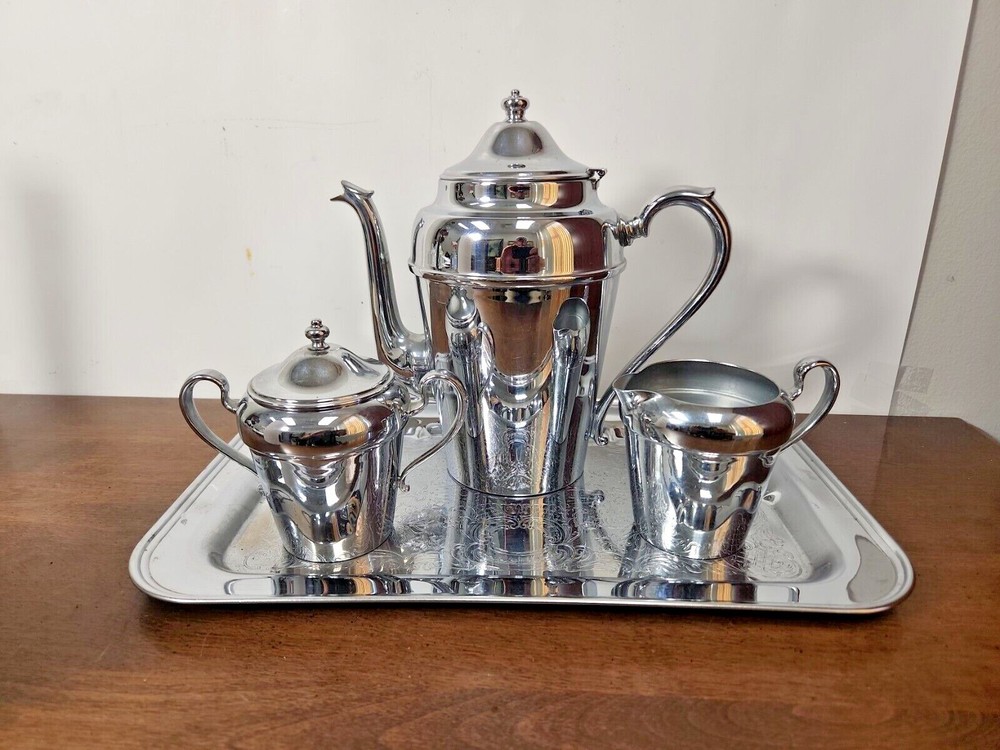 VINTAGE CROMWELL CHROMIUM FIVE PIECE TEA SERVICE