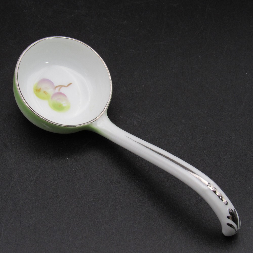 Noritake Jam Spoon, Morimura, 5" Long, Light Green & Silver, Fruit, Hand Painted