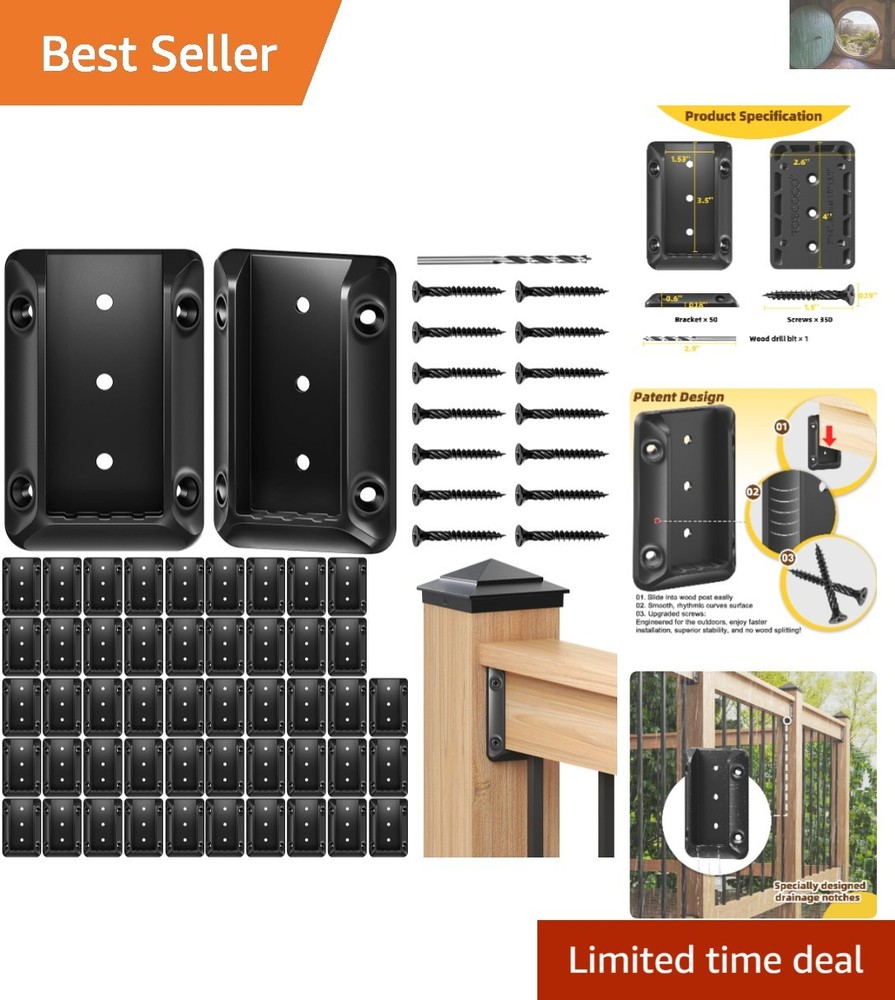 Complete Deck Railing Kit: 50 Brackets & 350 Screws for Secure Installation