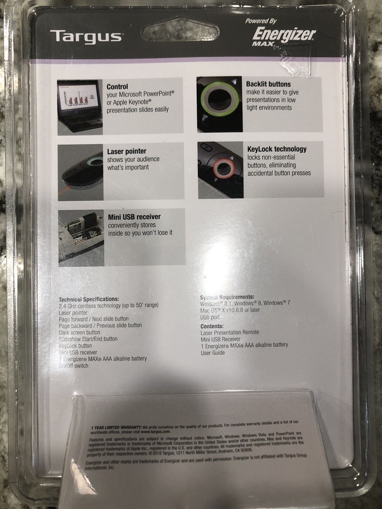 Targus Laser Presentation Remote with Key Lock Technology to Lock Non-Essential