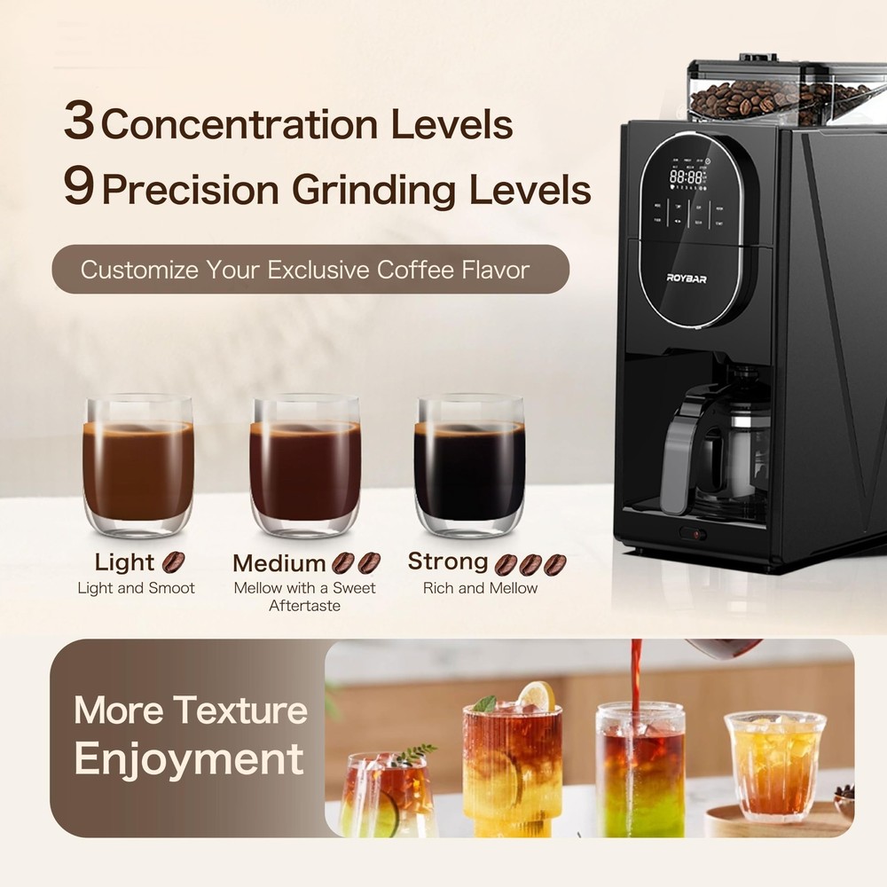 Coffee Maker with Grinder, Programmable Hot and Cold Coffee Maker with 22 oz