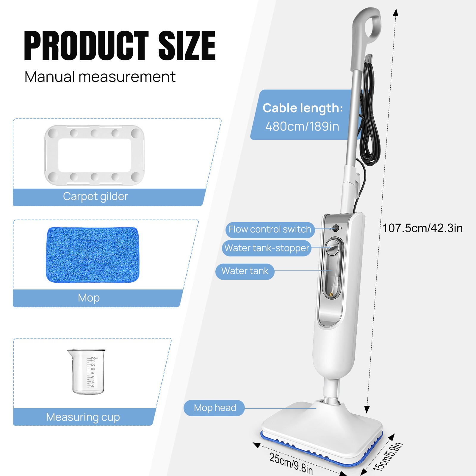 Hot Steam Mop Upright &Handheld Hard Floor&Carpet Steam Cleaner 20s Fast Heating