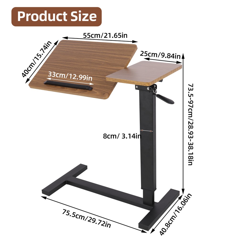 Rolling Overbed Table Adjustable Angle and Height Hospital Laptop Table Desk