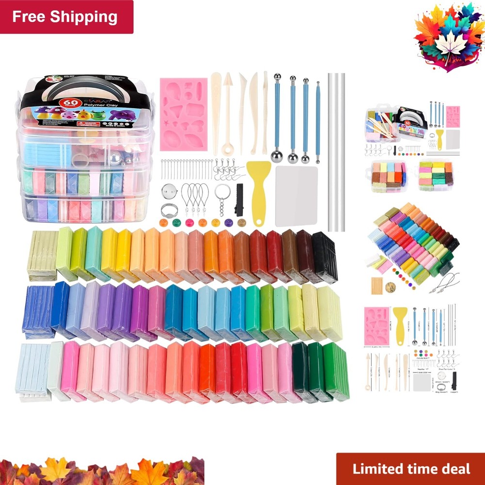 60 Blocks Vibrant Polymer Clay - Professional-Grade - Sculpting Tools Included