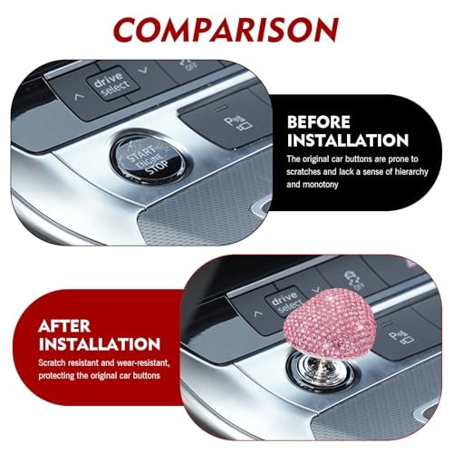 Car Push Start Button, Scratch-resistant Push-type 1 PC Pink #Diamond-encrusted