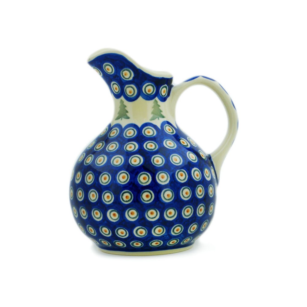 Polish Pottery Pitcher 5 Cup Peacock Pines