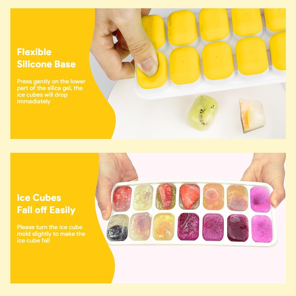 Ice Cube Trays 4 Pack, Airabc Silicone with Medium, Yellow