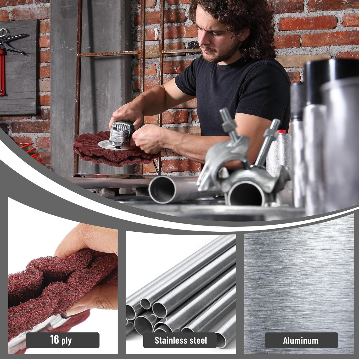 7 Pcs 8" Airway Buffing Wheel Kit in Diameter 5/8" in Arbor Hole, Aluminum Metal