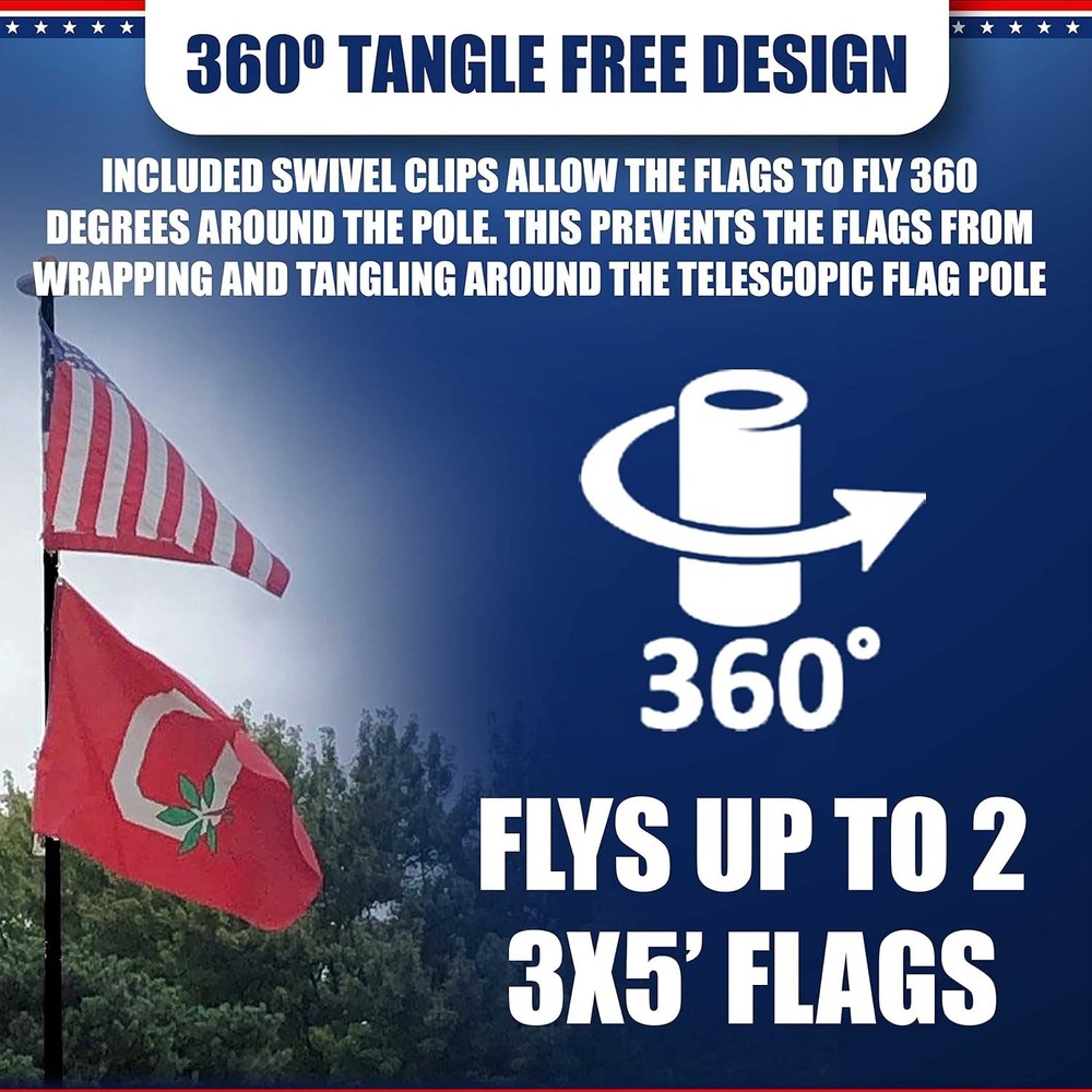 Black Complete Tailgate Flag Pole Package 20FT Black with Stainless Steel Tir...