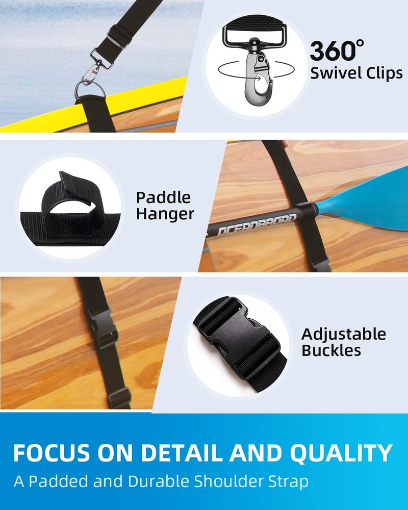 SUP Kayak Carry Strap Adjustable Shoulder Strap with Clips, New Version for P...