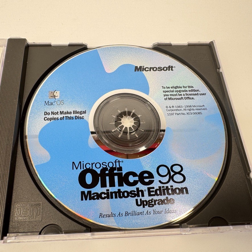 Microsoft Office 98 Macintosh Edition CD-ROM with CD Key Vintage Mac Software