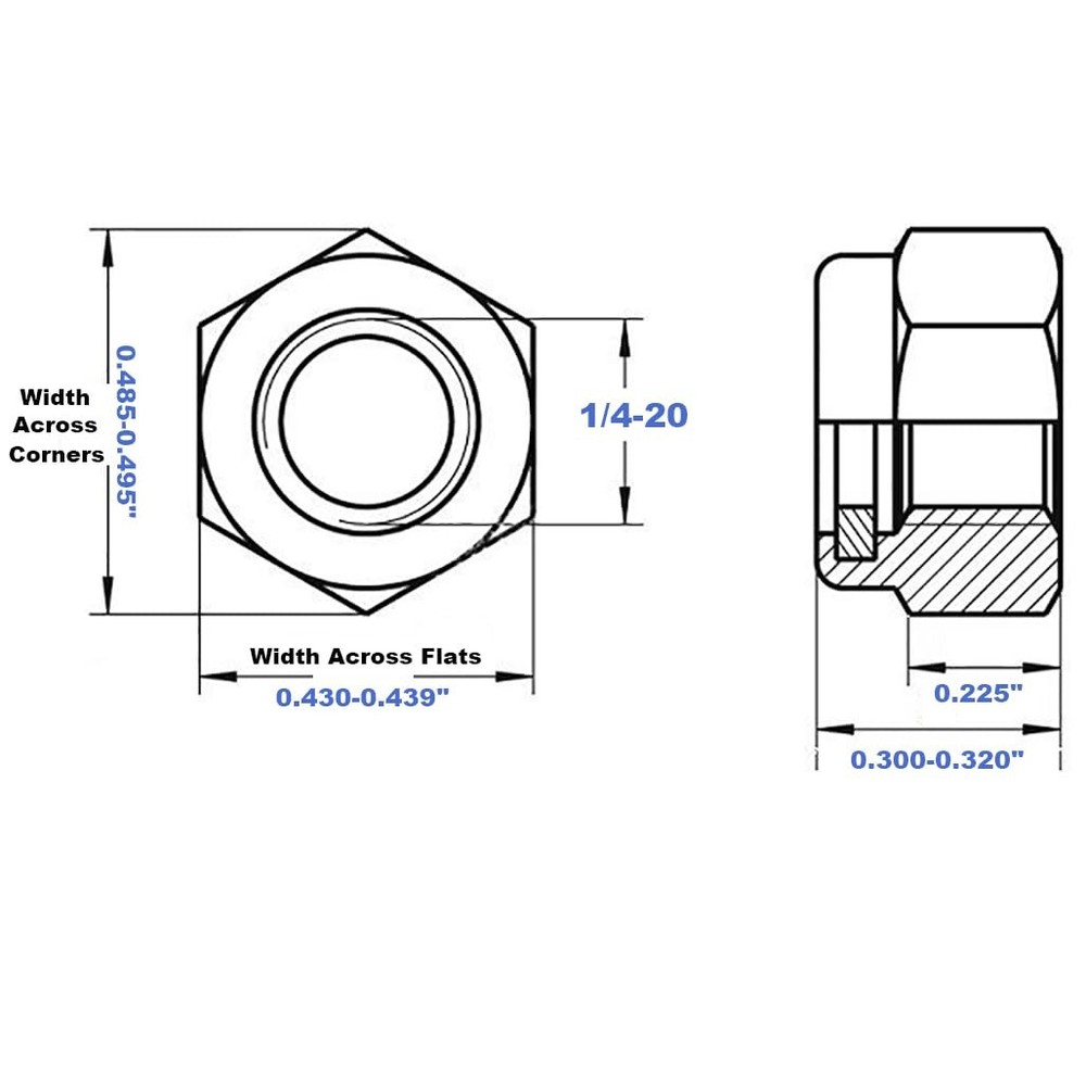 1/4-20 Lock Nut Nylon Insert Hex Locknuts Locking Nuts 304 1/4-20, Silver