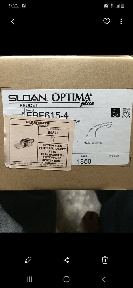 faucet Optima plus pedestal part#84871