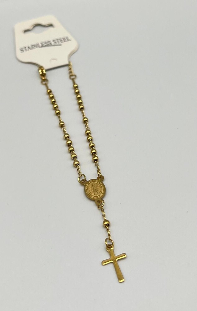 IP Gold Stainless Steel Hand Rosary with Virgin of Guadapule Pendant