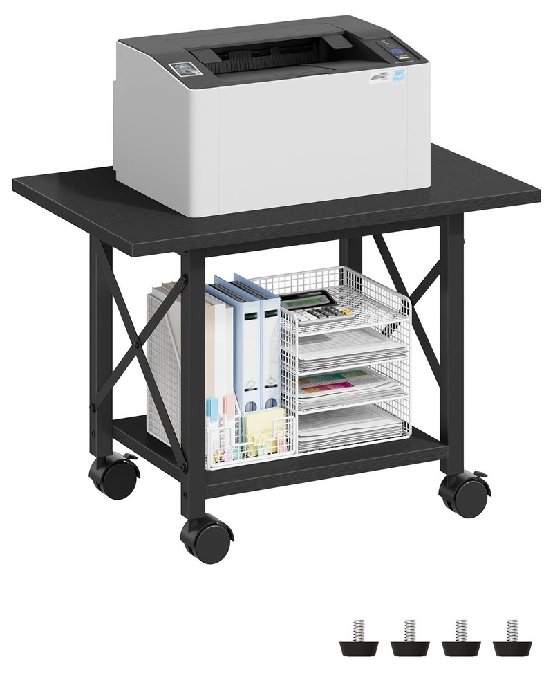 23.6" Under Desk Printer Stand, 2-Tier Printer Table with Wheels Adjustable F...