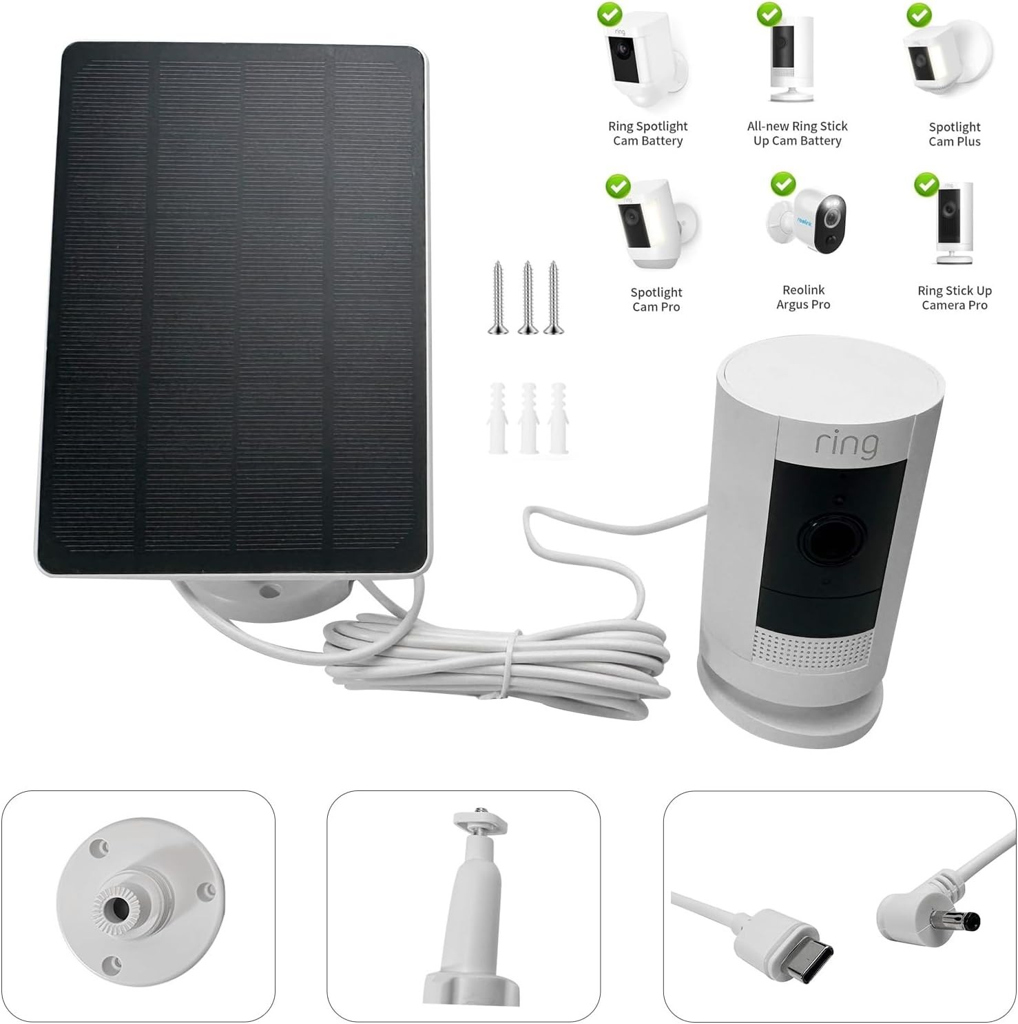 Solar Panel for Ring Camera, 3W Solar Panel Charger