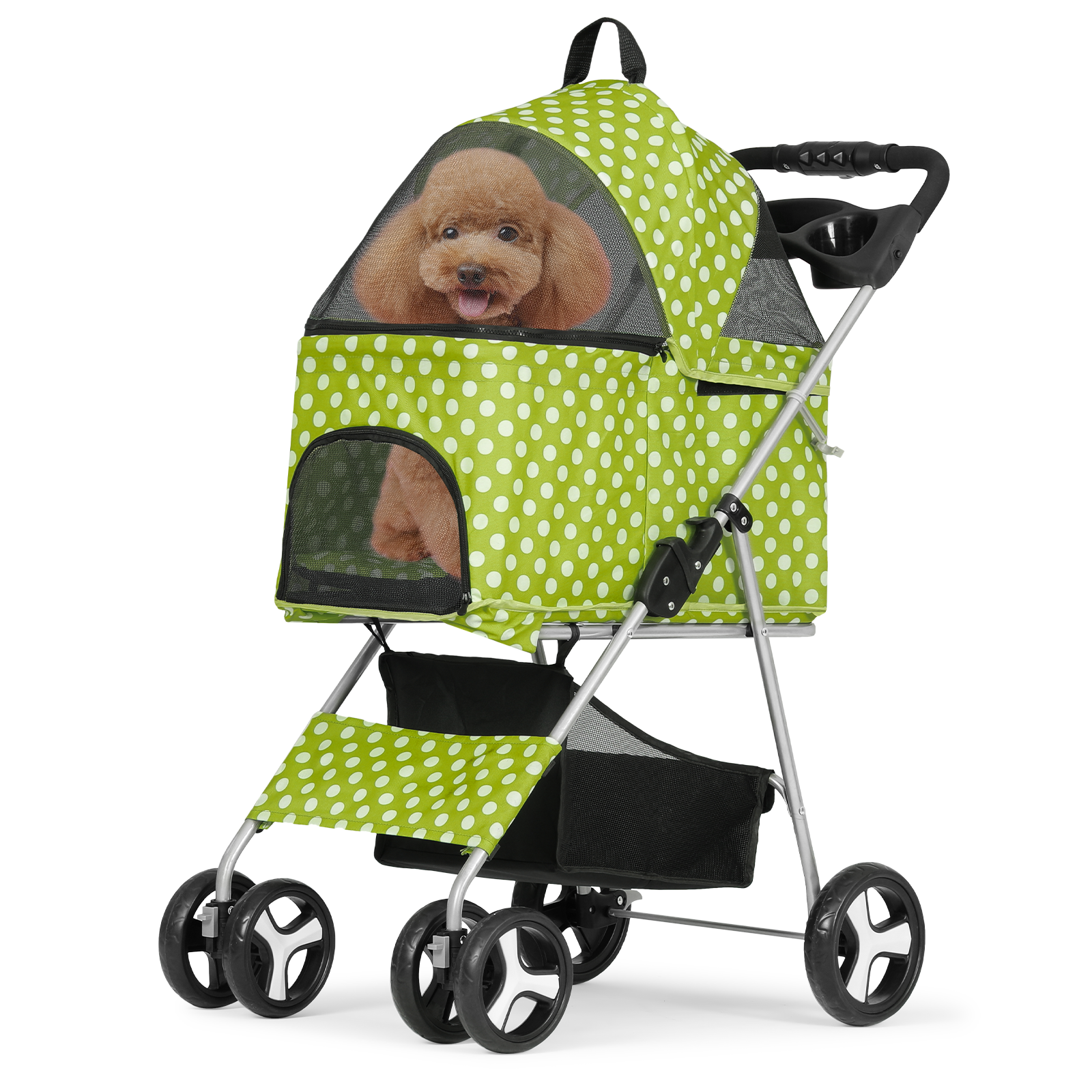 Foldable Pet Stroller Dog Stroller Removable Travel Carrier+Cup Holder 4 Wheels