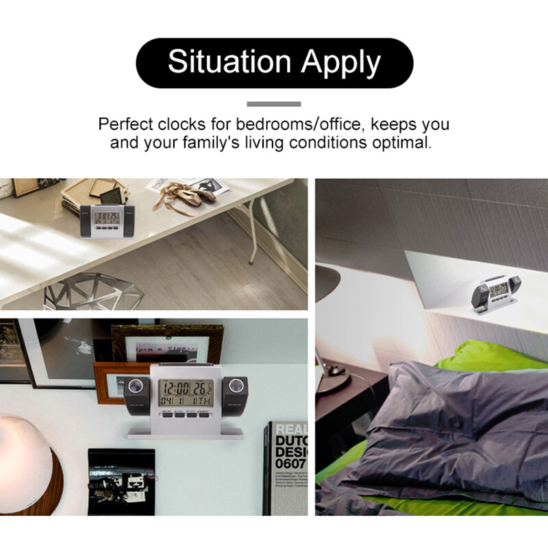 Projection Alarm Clock LCD Multi-function Time Temperature Display Snooze Clock