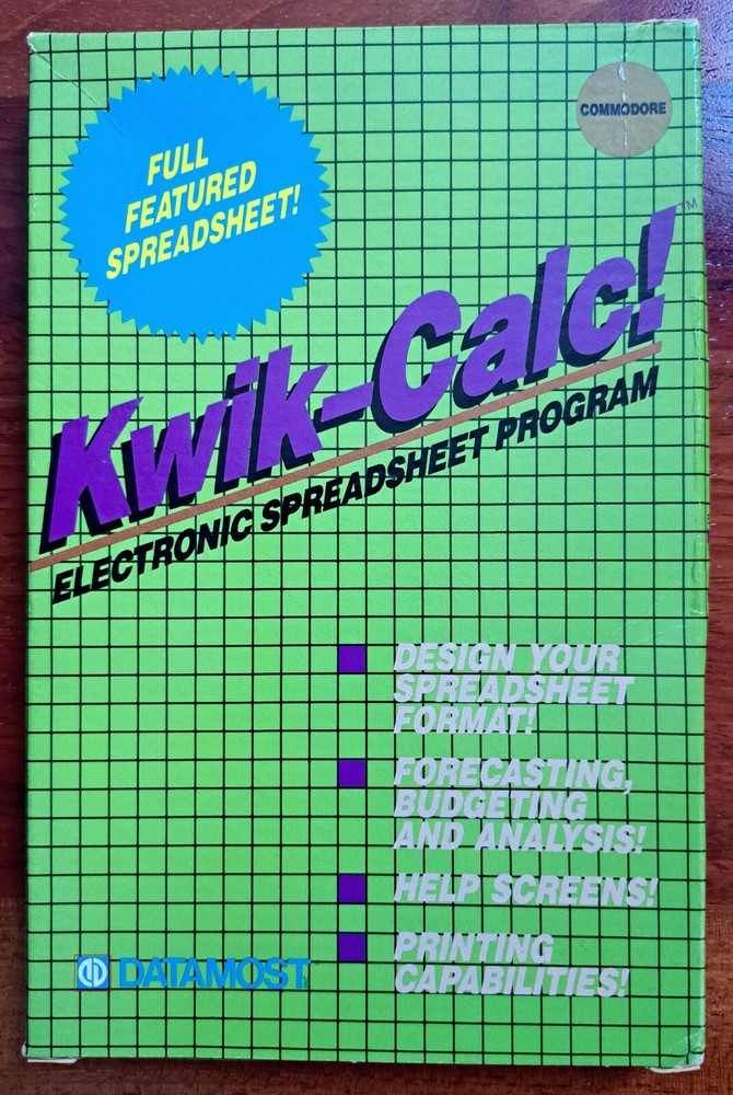 Kwik-Calc!, Datamost, Commodore, 1985, Diskette, Vintage Spreadsheet Software
